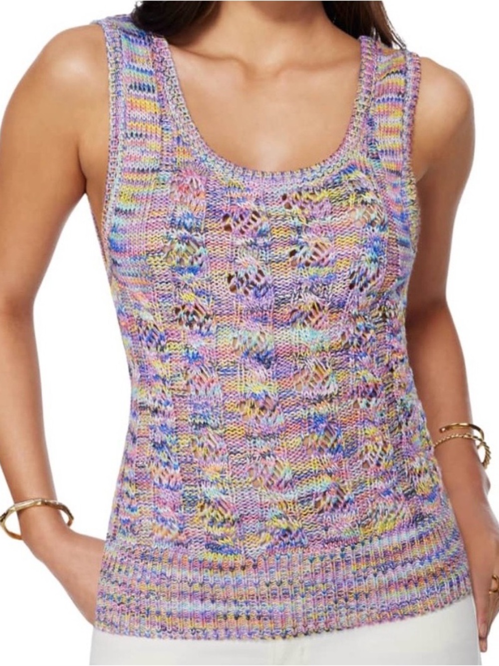 Ramy Brook Maden Cable Knit Sweater Tank Pastel Rainbow Size S